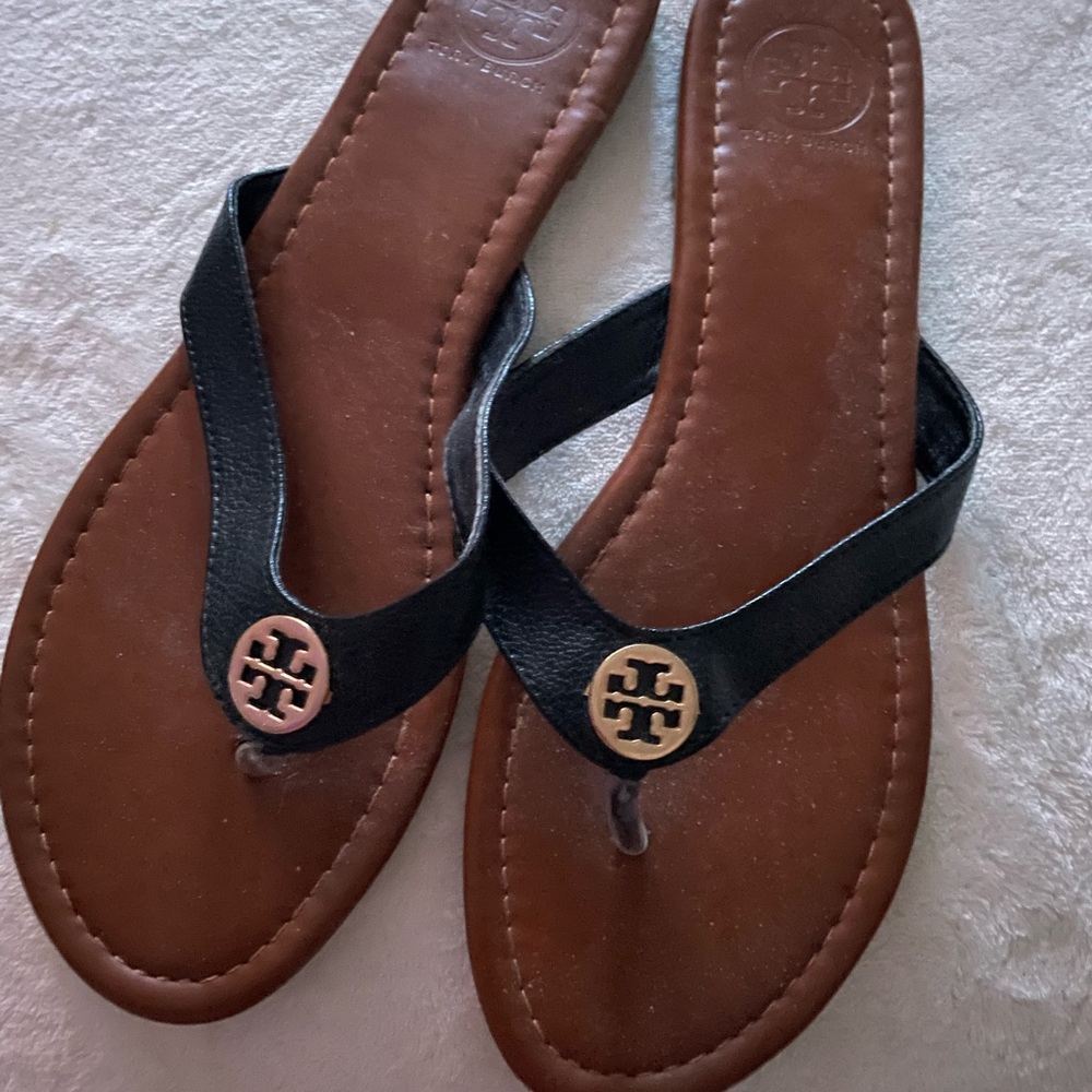 Tory Burch Leather Flip Flops EUC